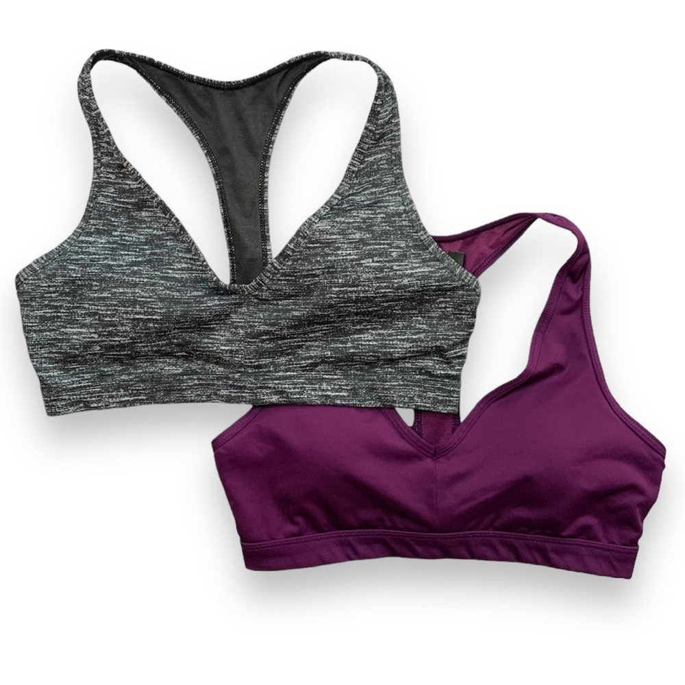 2 Victoria’s Secret Strappy Racerback Sports Bras| Gray & Purple | S
